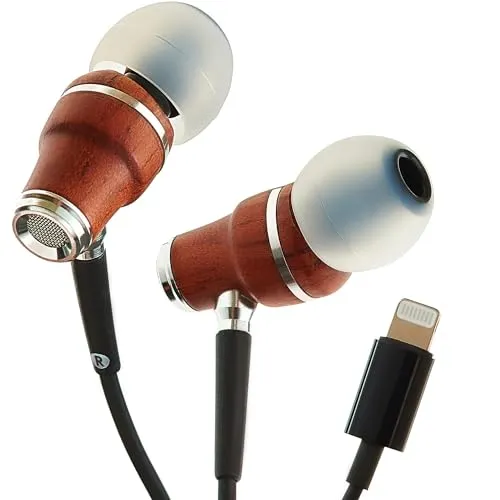 Symphonized MFI Wired Earbuds for iPhone, Wooden Lightning Headphones with Built-in Mic