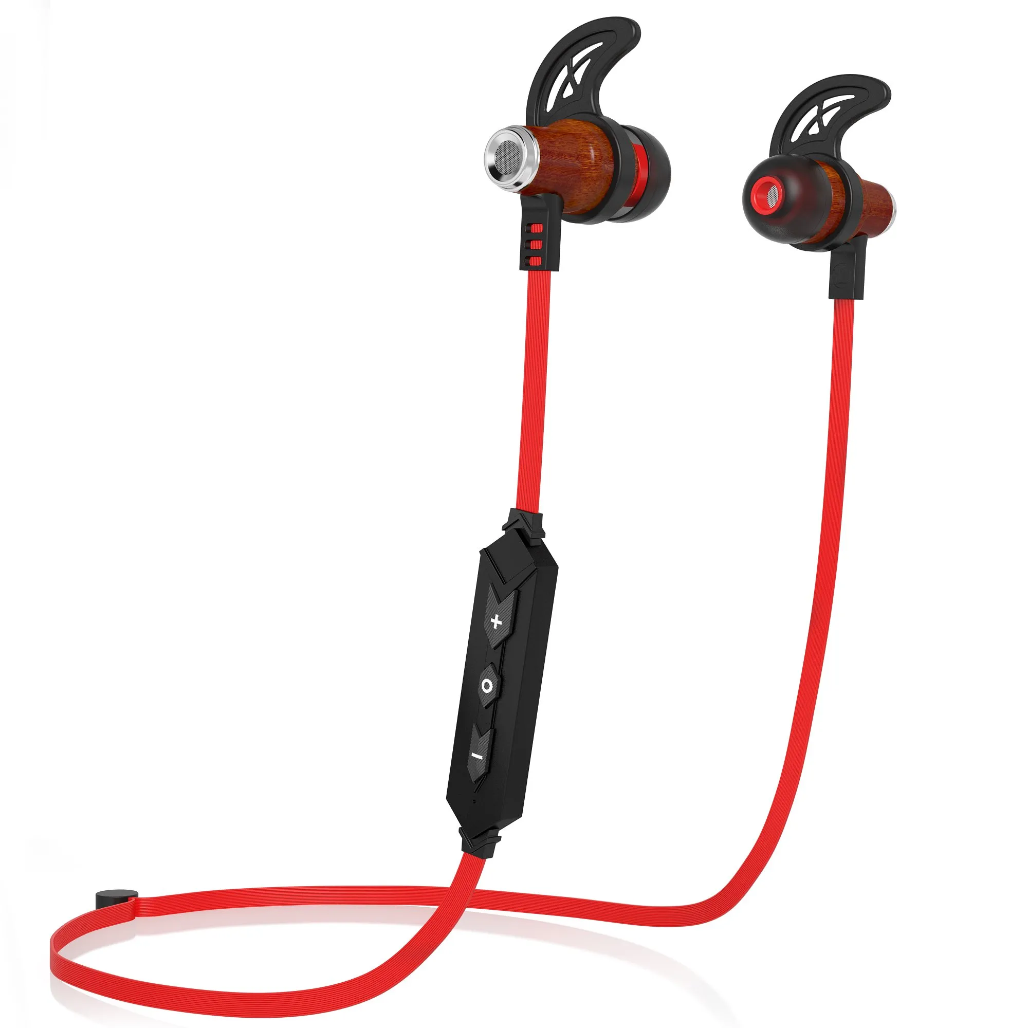 Symphonized NRG Bluetooth Wireless Wood Earbuds with Mic & Volume Control - Red