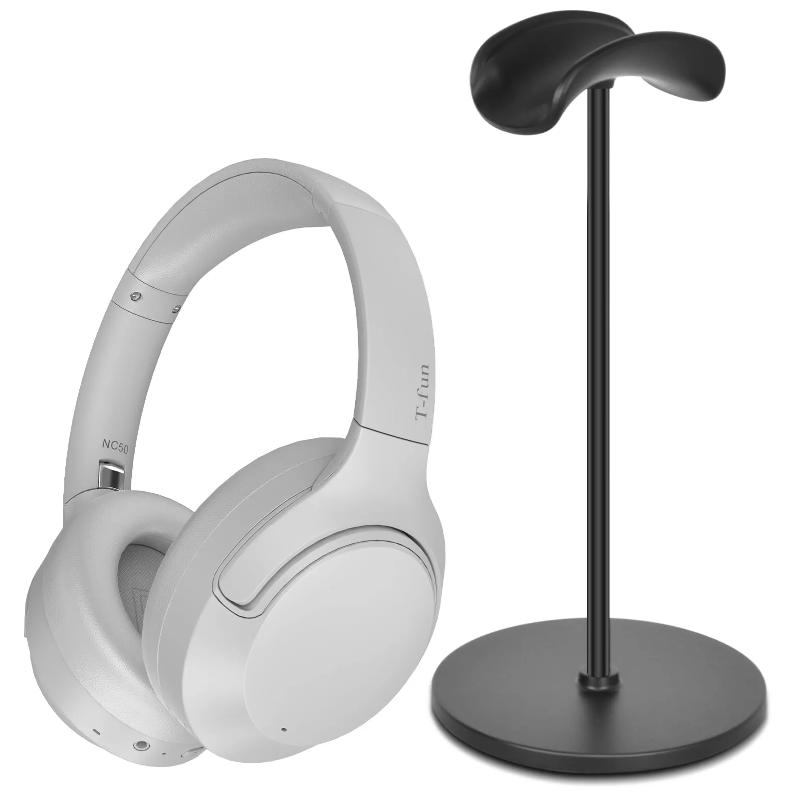 T-fun NC50 Wireless Bluetooth 5.3 Over-Ear Headphones with Headphone Stand, 65H Playtime