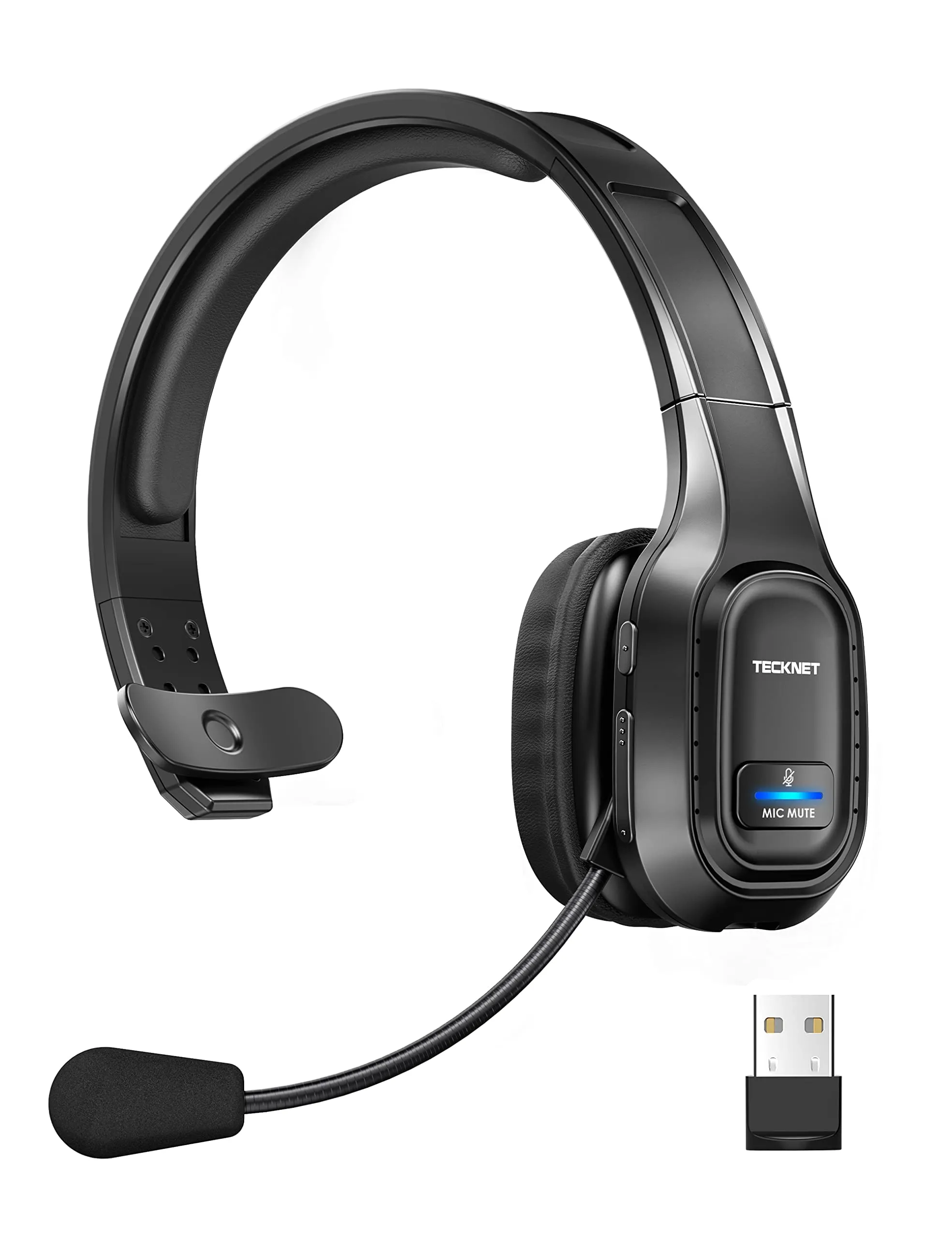 TECKNET Trucker Bluetooth Headphones with Noise Cancelling Mic, Wireless On Ear Headset (Black)