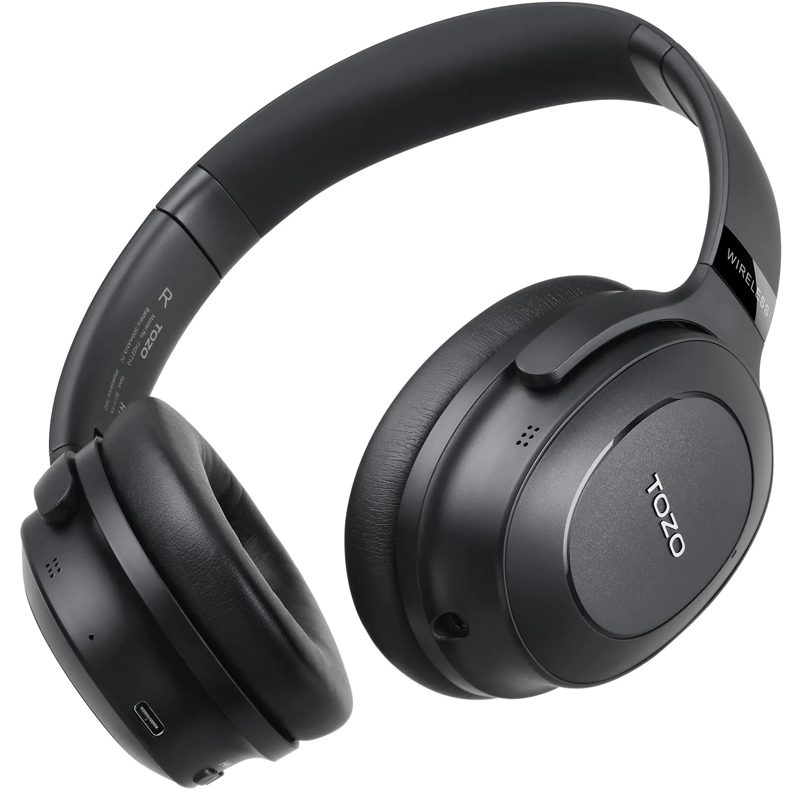 TOZO Hybrid Active Noise Cancelling Headphones - Wireless Over Ear, 40H Playtime, Black