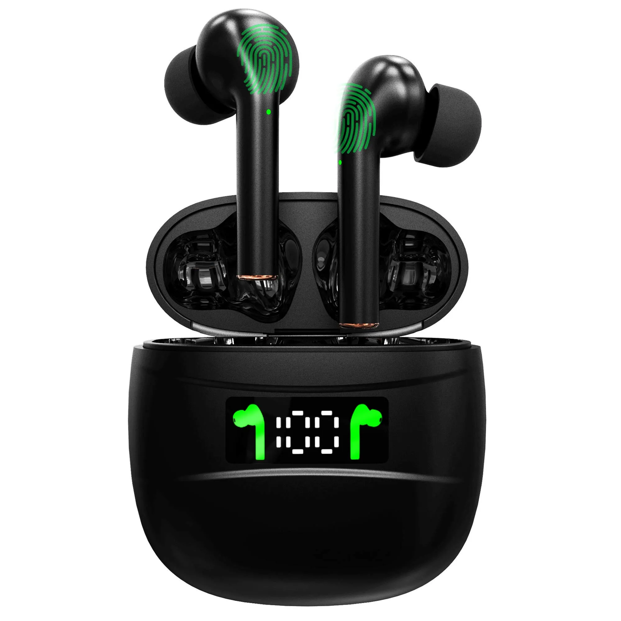 True Wireless Bluetooth Earbuds - Smart Touch Control, Noise Reduction, 500mAh Battery, Black