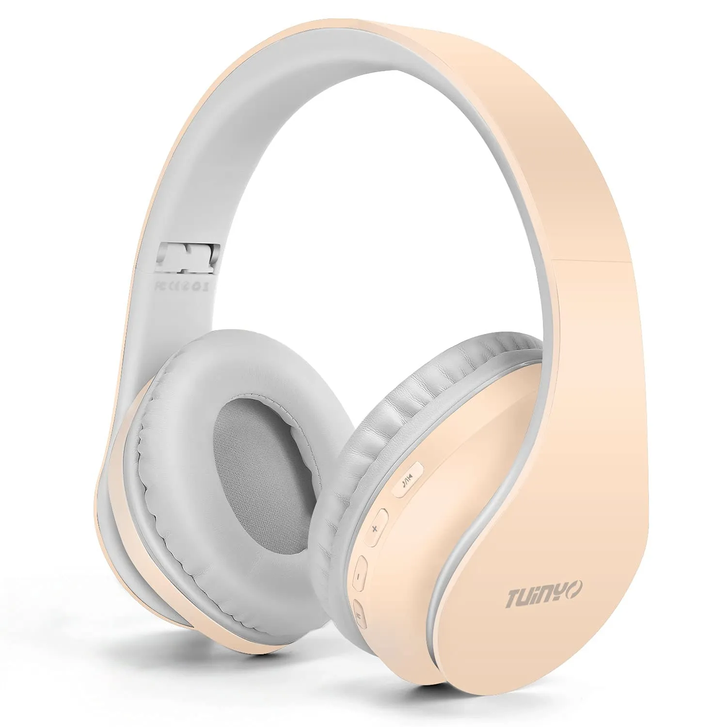 TUINYO Wireless Headphones Over Ear - Bluetooth, Microphone, Foldable Stereo Headset - Apricot