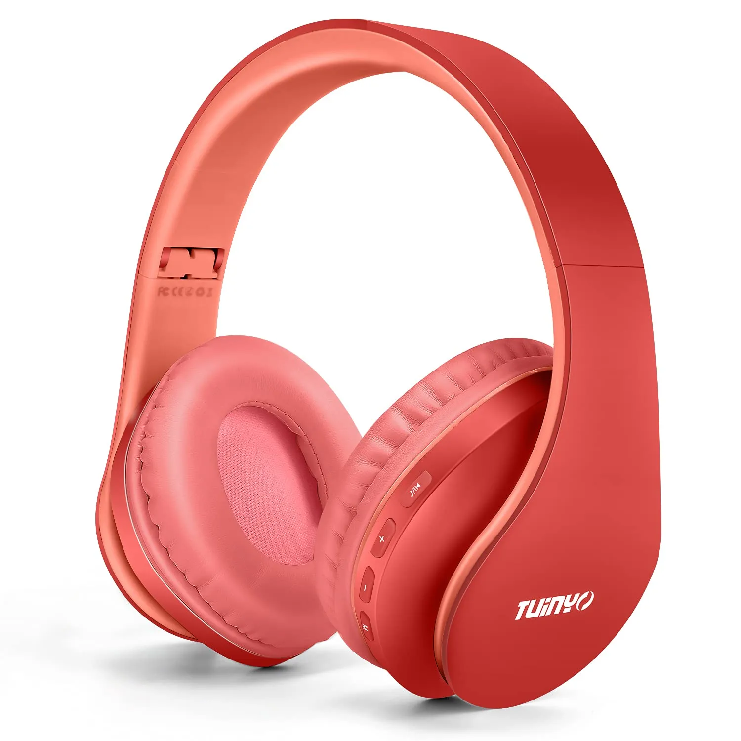 TUINYO Wireless Over Ear Bluetooth Headphones with Microphone - Foldable Red Headset