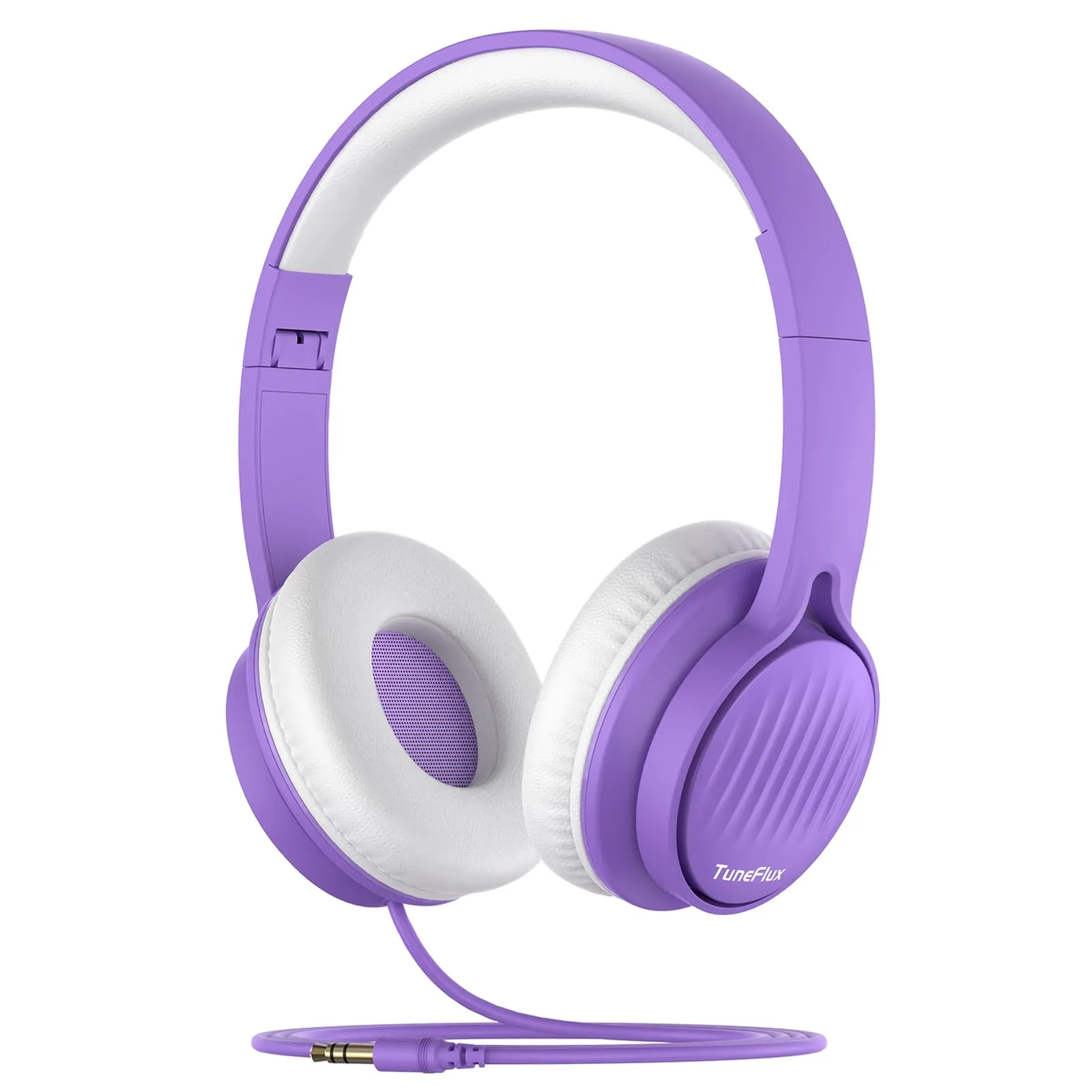 TuneFlux Kids Headphones - Wired Toddler Headphones, 85dB Volume Limit, Foldable, Purple