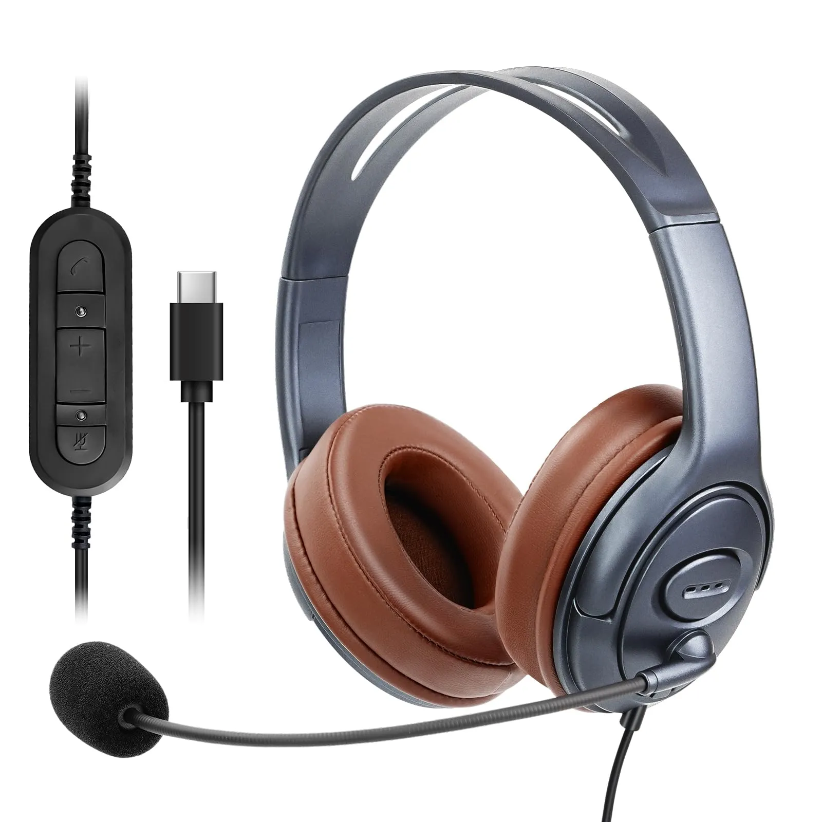 USB-C Over-Ear Noise-Canceling Headphones with Microphone & In-Line Volume Control