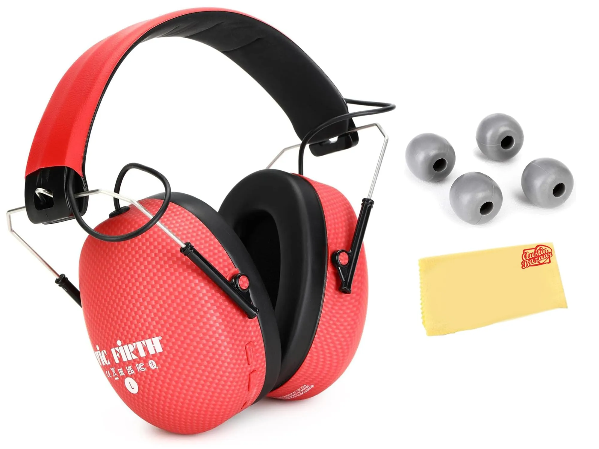 Vic Firth Bluetooth Isolation Headphones - Red Bundle with Practice Tips & Polishing Cloth