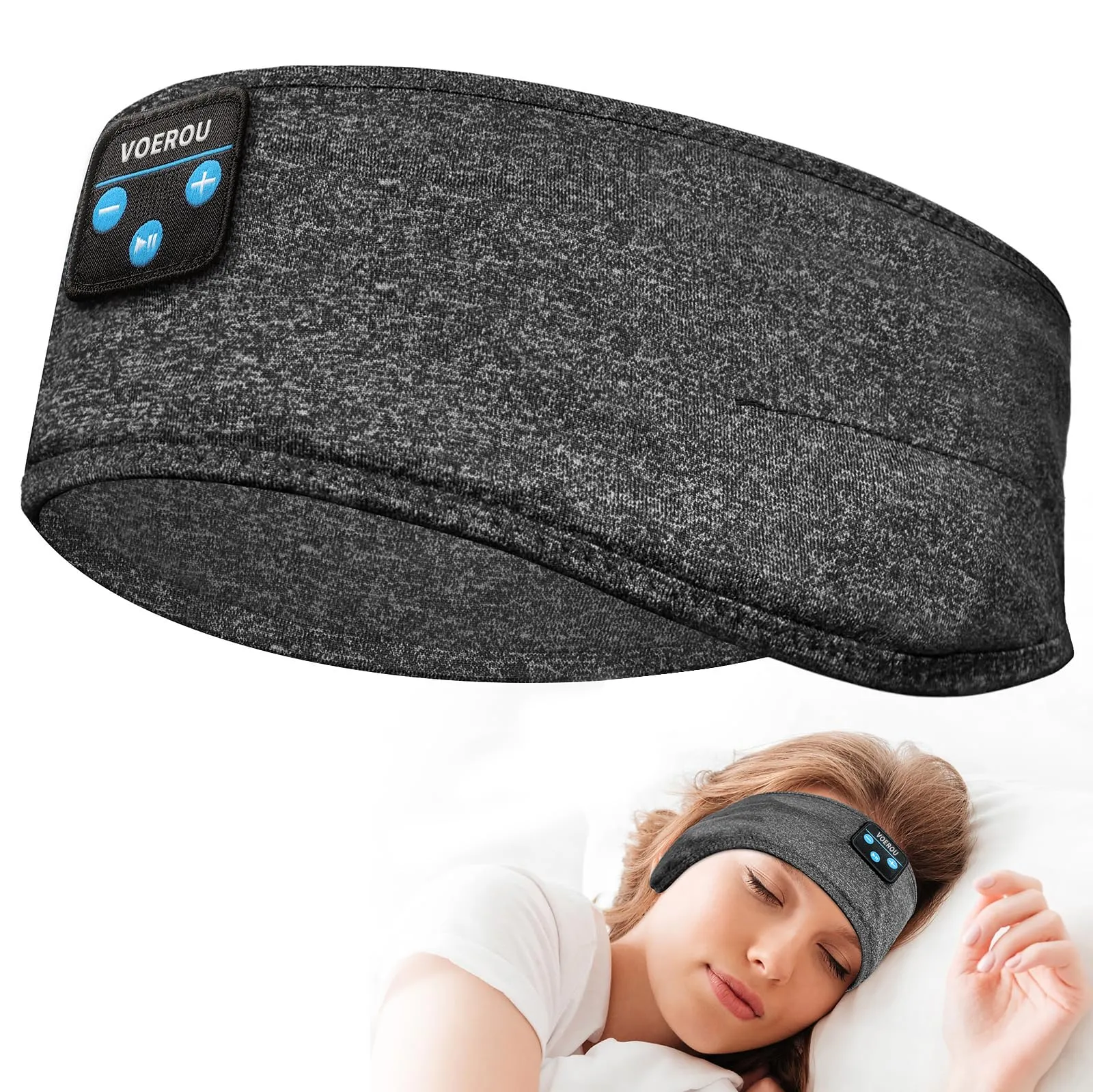 Voerou Bluetooth Sleep Headphones Headband with Ultra-Thin Speakers for Side Sleepers, Black