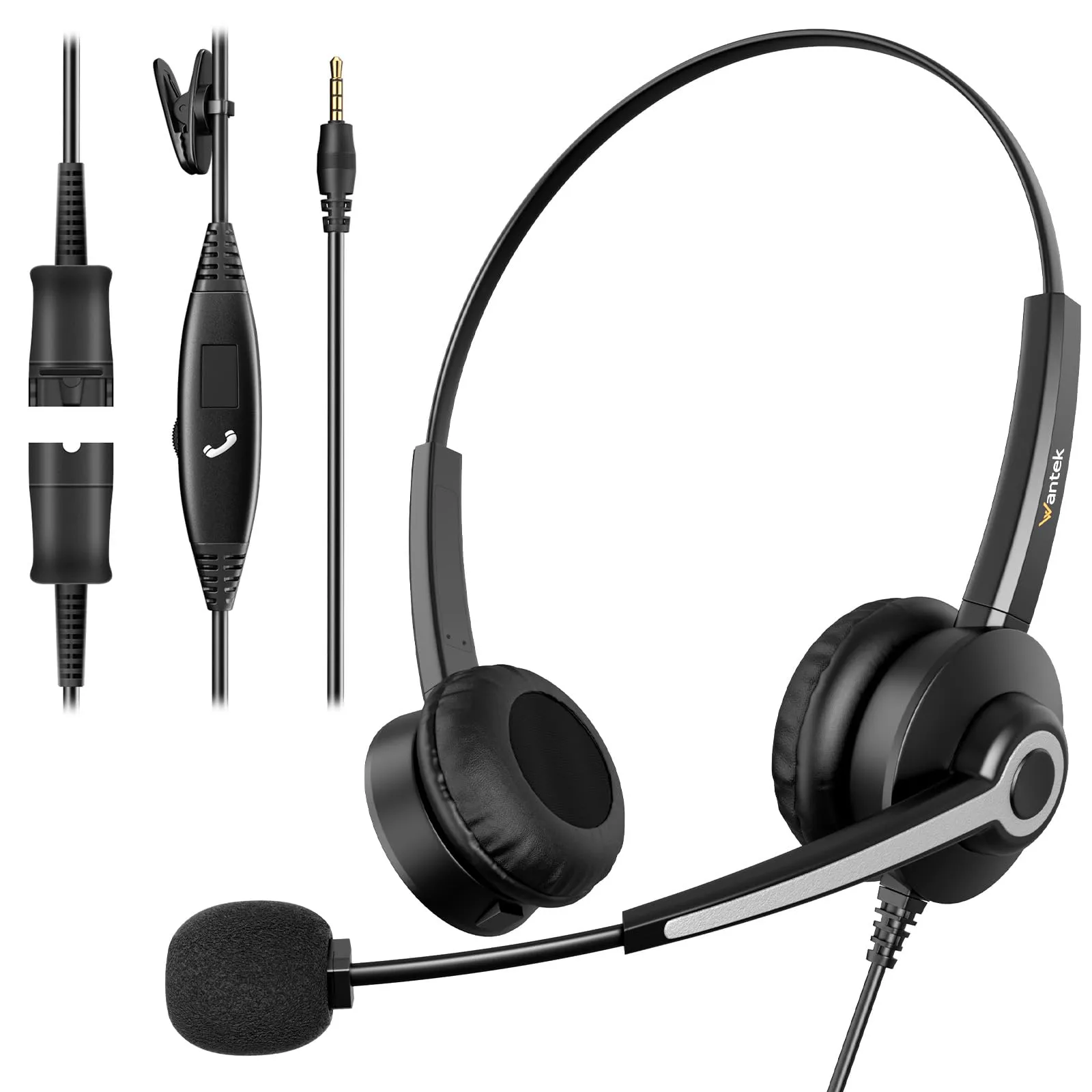 Wired 3.5mm Computer Headphone with Microphone, Noise Cancelling, Volume Control, Comfortable Design