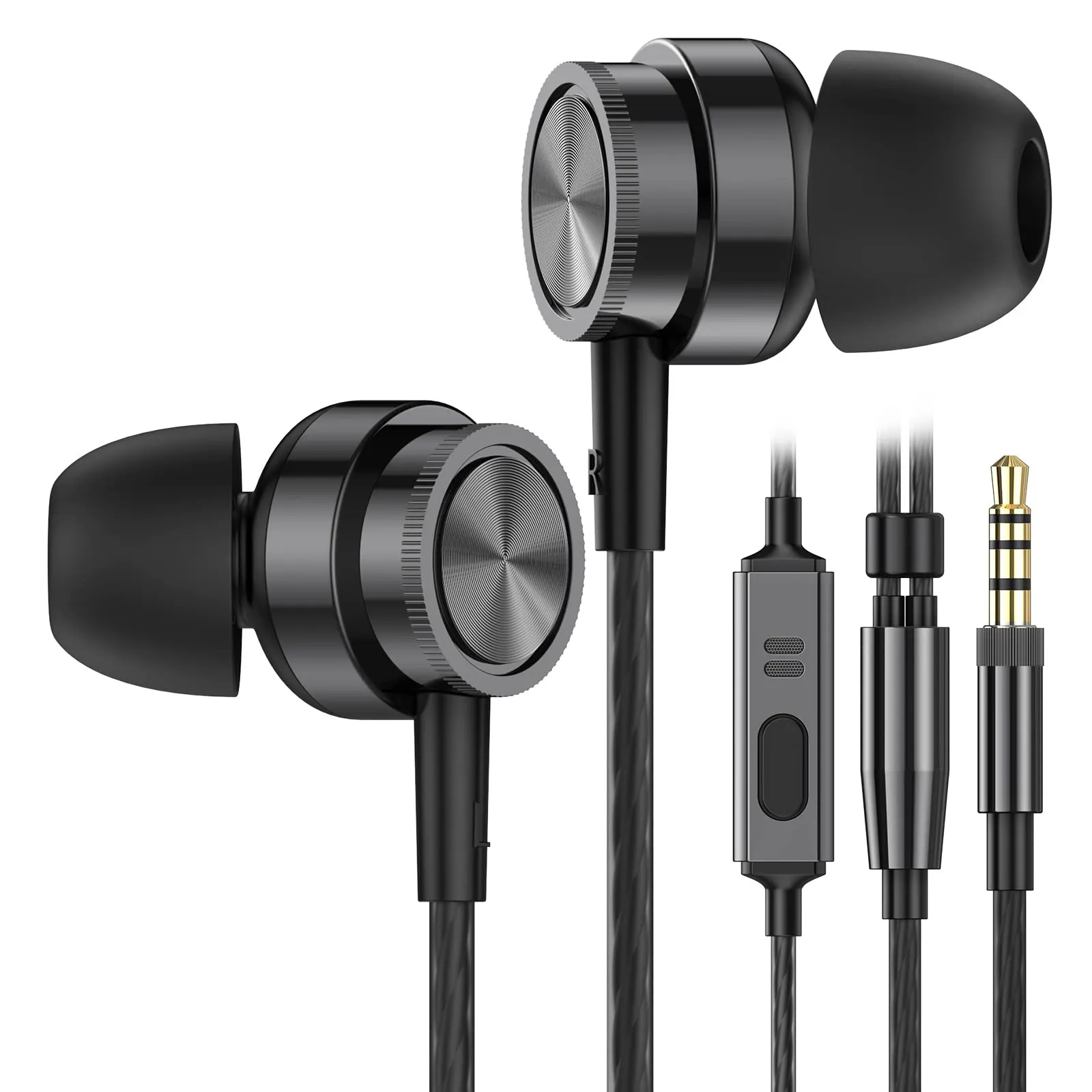 Wired Earbuds with Microphone, Heavy Bass Noise Isolation, Compatible with Samsung, Tablet, Laptop