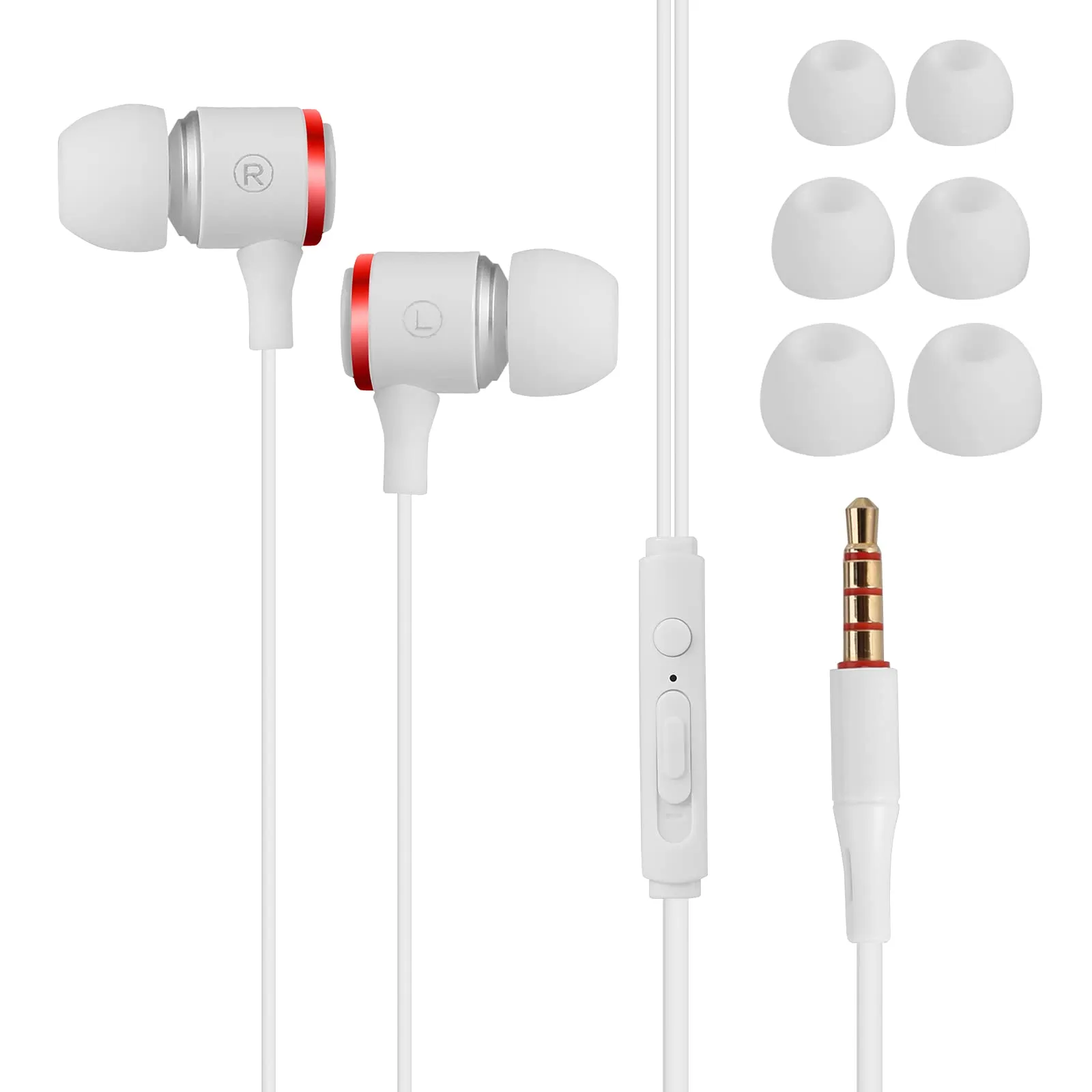 Wired Earphones 3.5mm with Microphone, Earbud Case & Tips for Samsung Galaxy/Sony/Pixel/Motorola