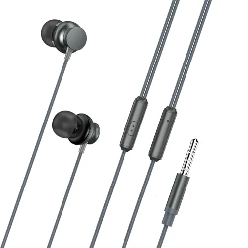 Wired Earphones Hi-Fi Sound Headphones with Handsfree Mic, Noise Isolating Metal Earbuds [Silver]