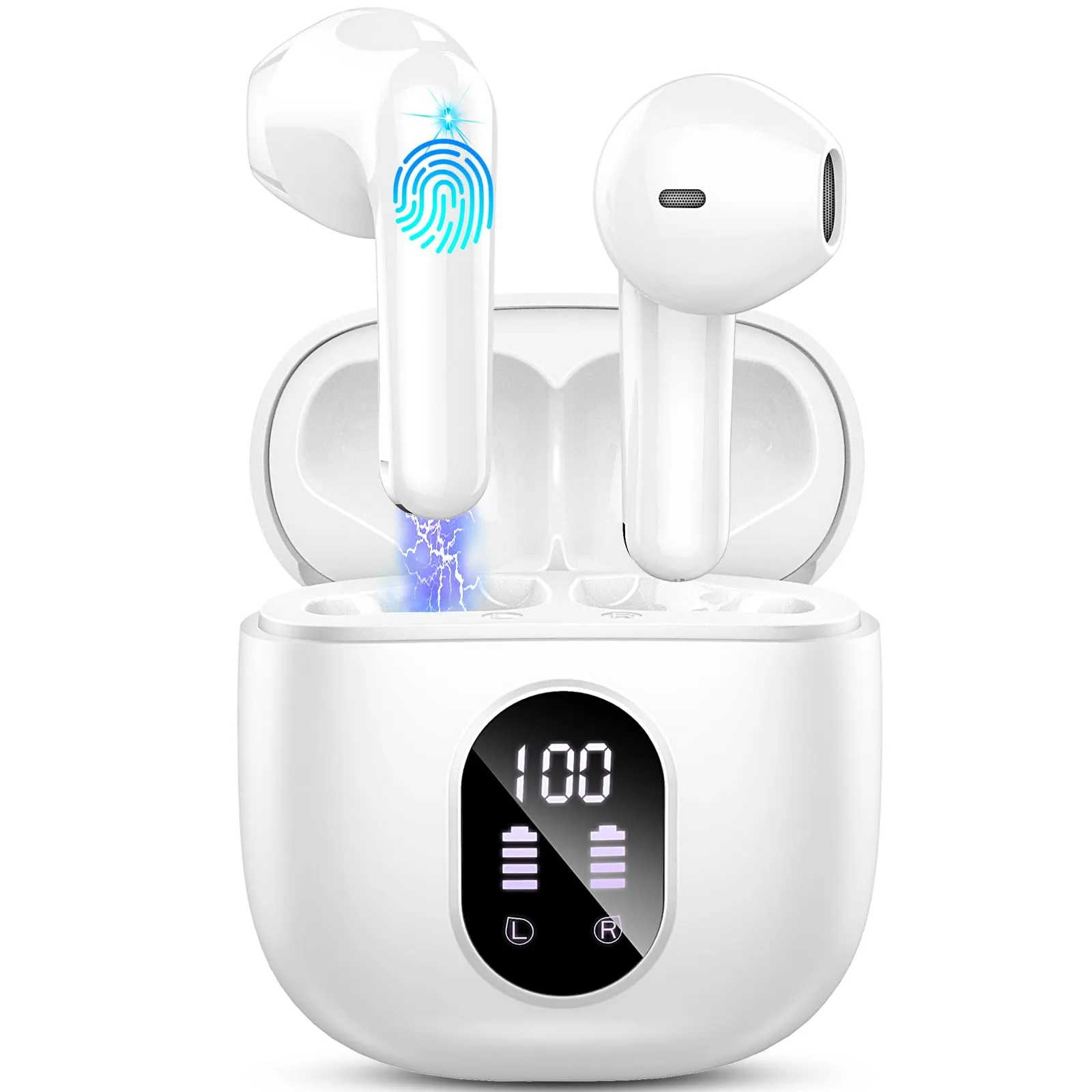 Wireless Earbud Bluetooth 5.3, 50H Playtime, IP7 Waterproof, Noise Cancelling with LED Display