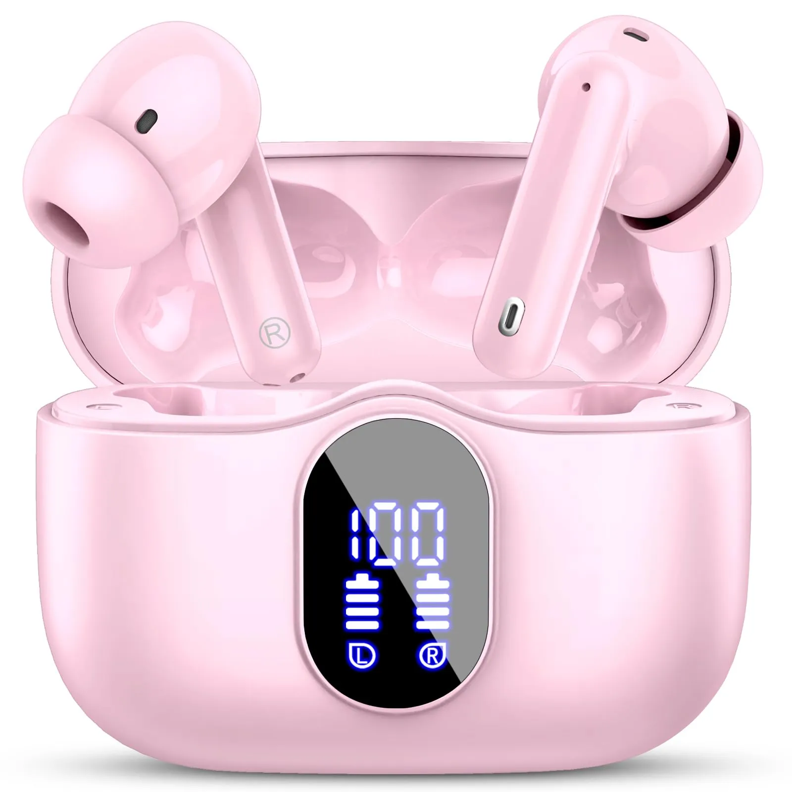 Wireless Earbuds Bluetooth 5.3, 36H Playtime, IP7 Waterproof, Noise Cancelling Mic, Pink