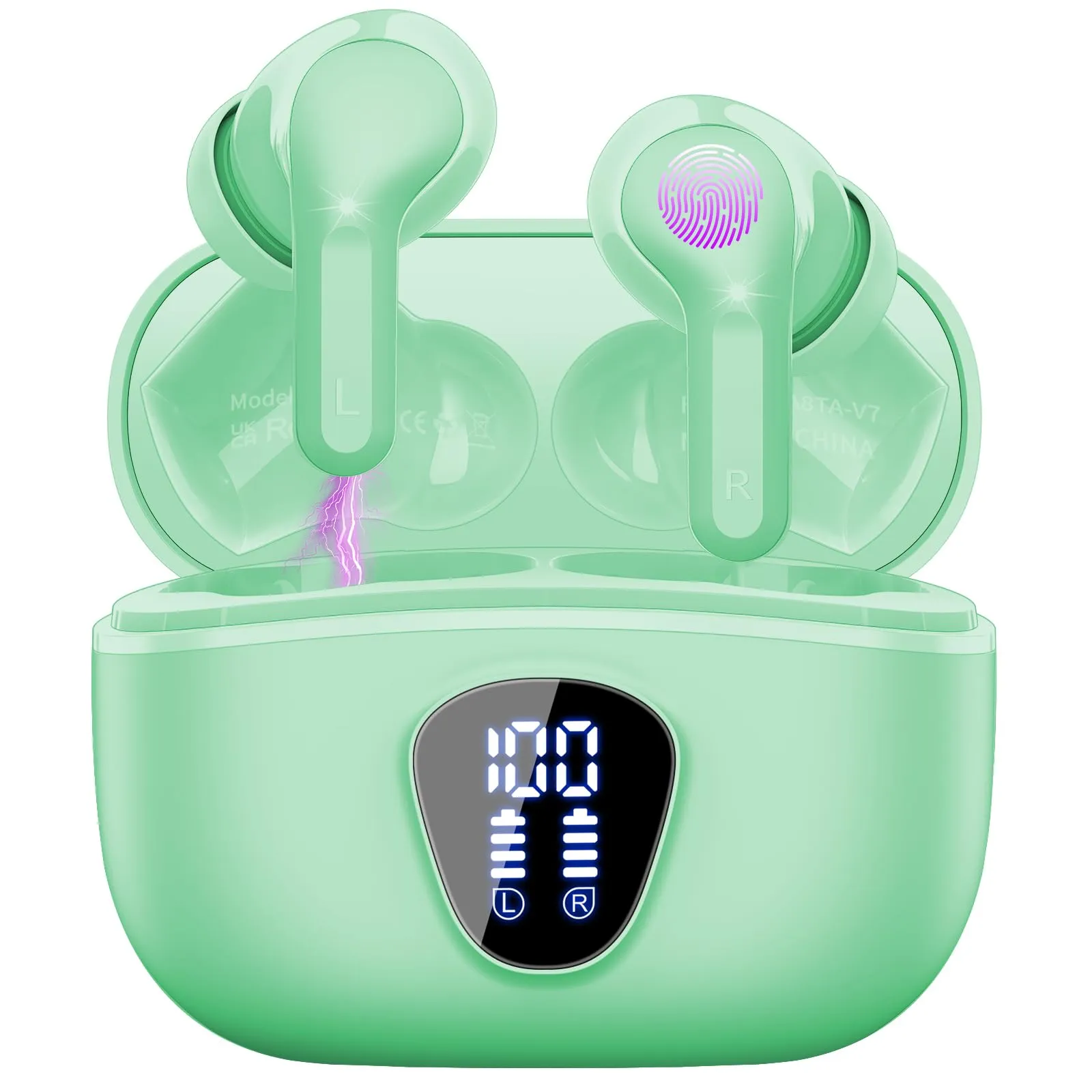 Wireless Earbuds Bluetooth 5.3, 40H Playtime, ENC Noise Cancelling, IP7 Waterproof in Green