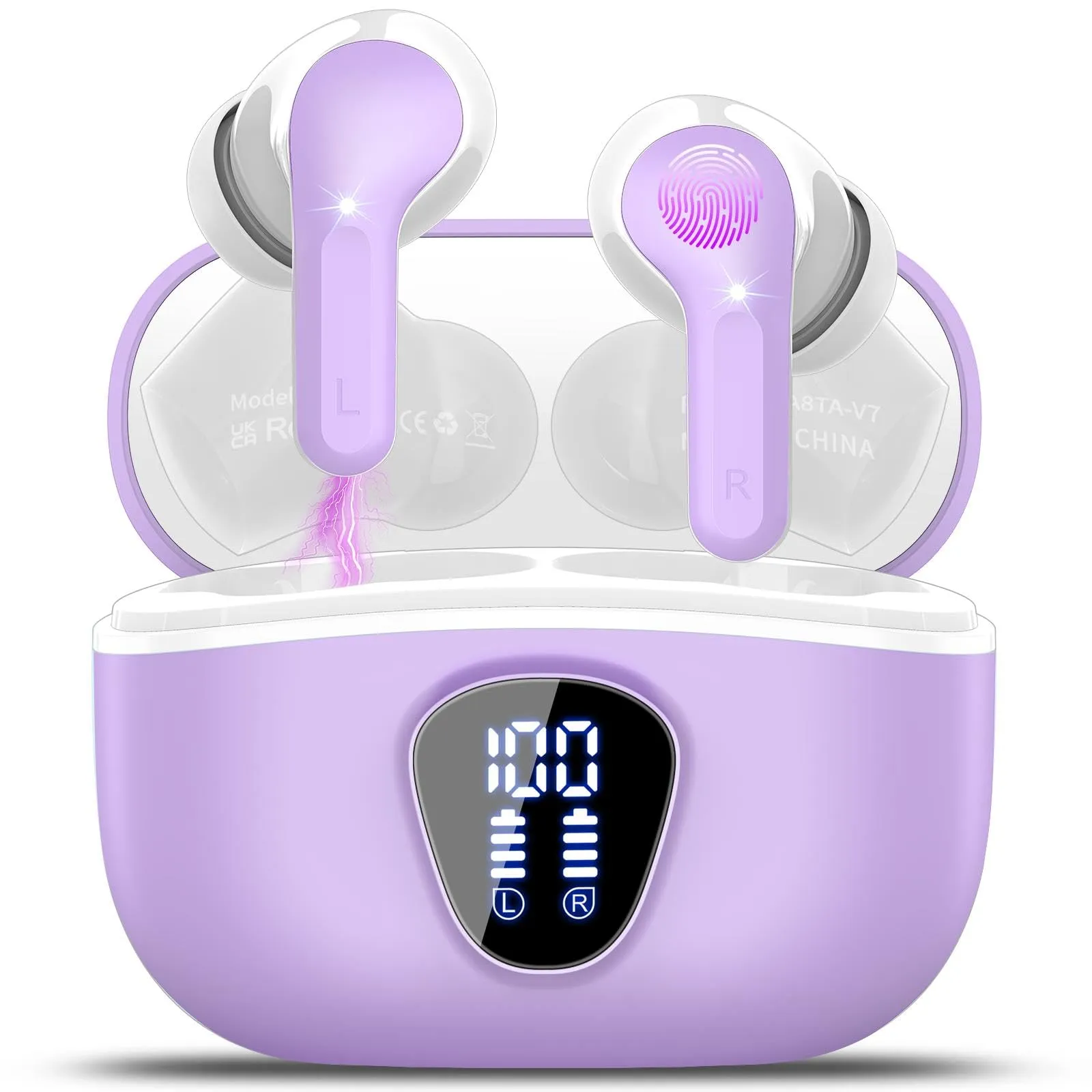 Wireless Earbuds Bluetooth 5.3, 40H Playtime, ENC Noise Cancelling, IP7 Waterproof, Purple