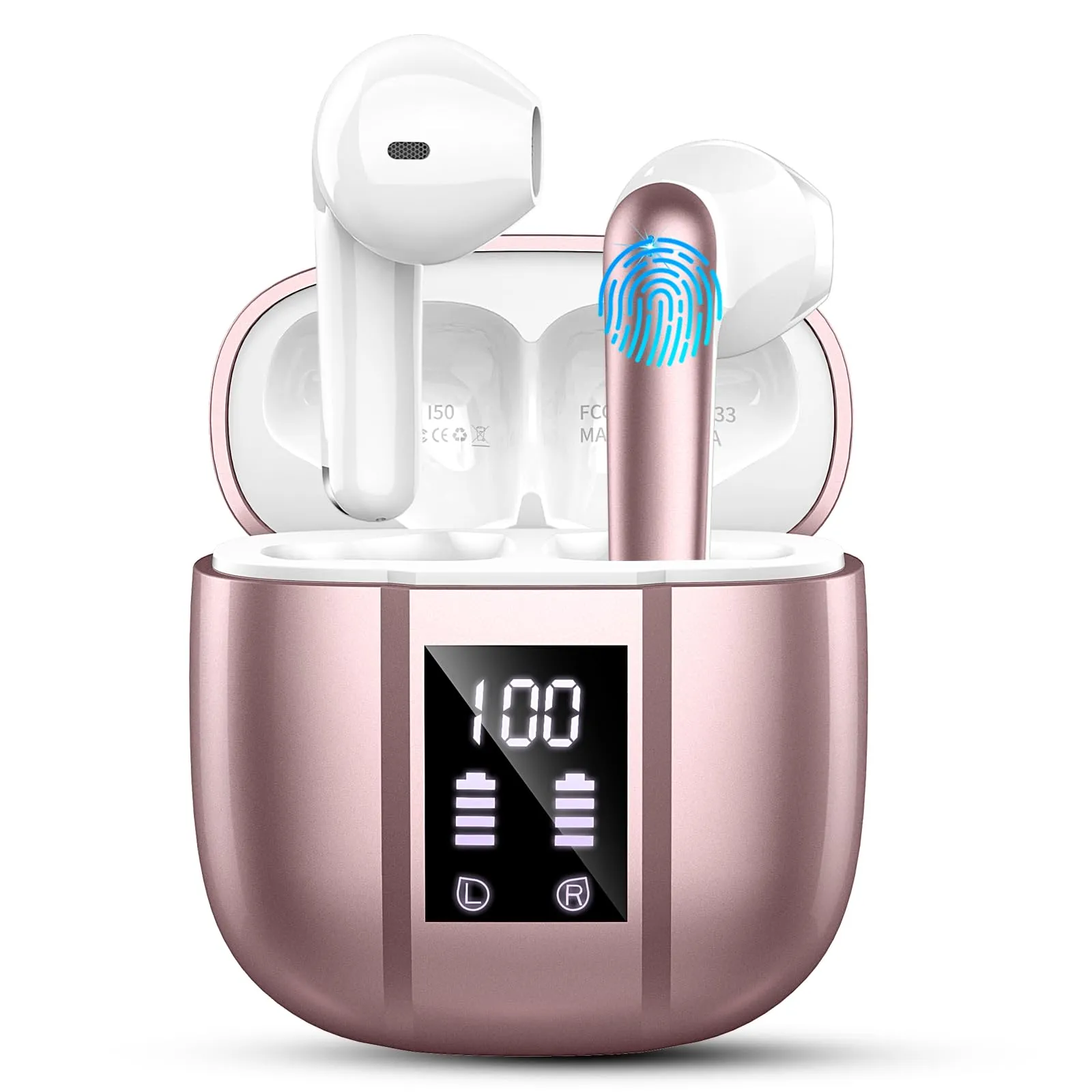 Wireless Earbuds Bluetooth 5.3 Hi-Fi Stereo, 48Hrs Playtime, IP7 Waterproof, Rose Gold