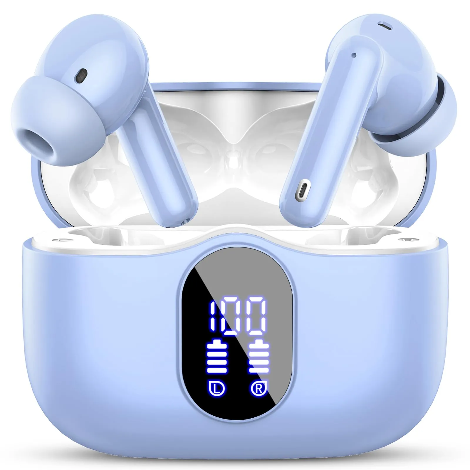 Wireless Earbuds Bluetooth 5.3, Noise Cancelling Mic, IP7 Waterproof, 36H Playtime, Sky Blue