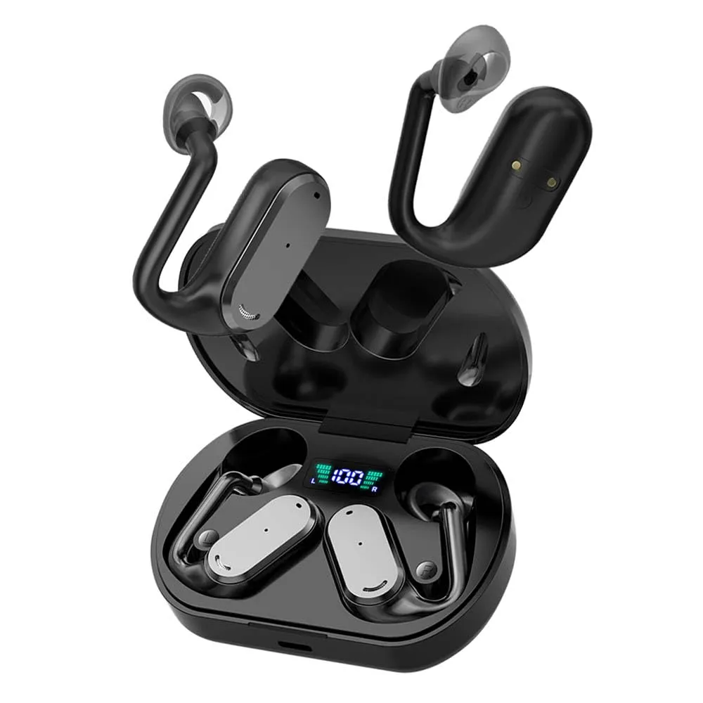 Wireless Earbuds Bluetooth Headphones Open Ear Design GTR-Black - Noise Cancellation & Touch Control