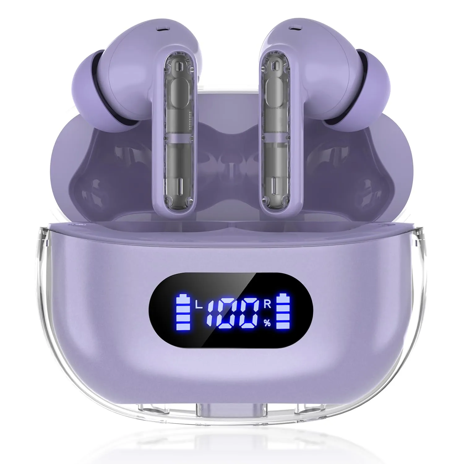 Wireless Earbuds Purple with 30H Playtime, IPX7 Waterproof, Clear Calls Sound, Bluetooth Headphones