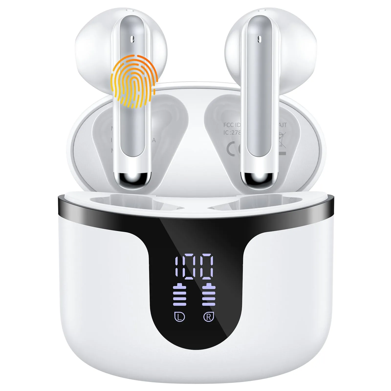 Wireless Earbuds with 48H Playtime, Bluetooth 5.3, IPX7 Waterproof, HiFi Stereo, White