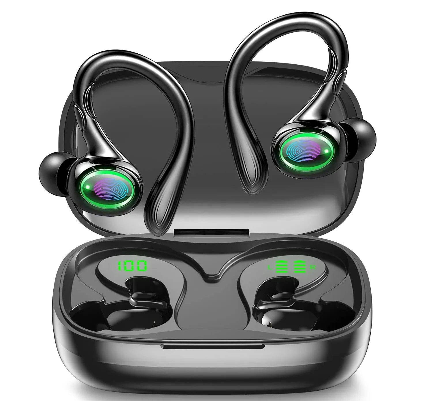 Wireless Earbuds with 60H Playback, Bluetooth 5.3, Noise Cancelling, IPX6 Waterproof, Black