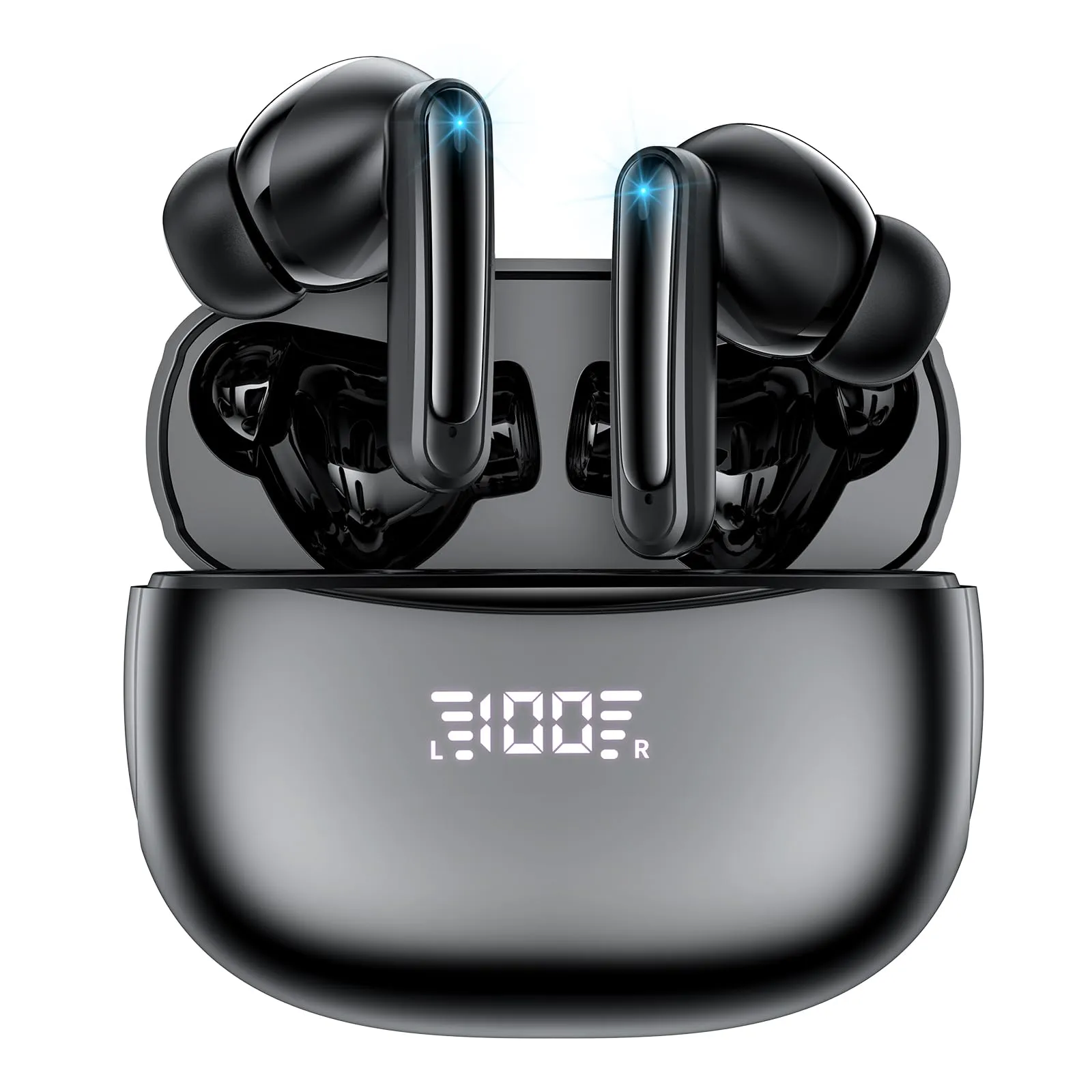 Wireless Earbuds with 60H Playtime, Waterproof, LED Display, Microphone for iPhone & Android