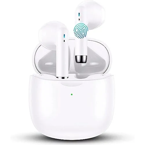 Wireless Earbuds with Bluetooth 5.3, Noise Cancelling Mic, Waterproof, 32H Playtime - White