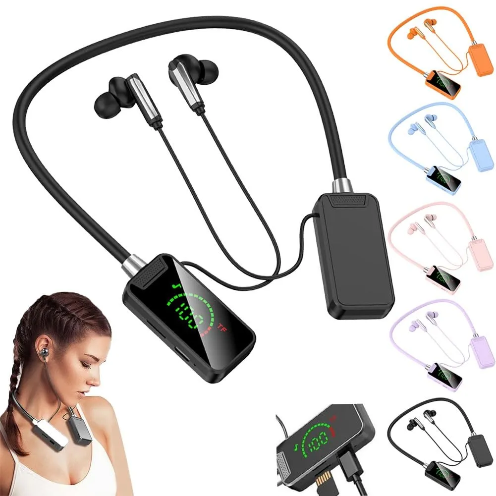 Wireless Neckband Bluetooth Headphones with LED Display, Waterproof Earbuds for Broadcasting