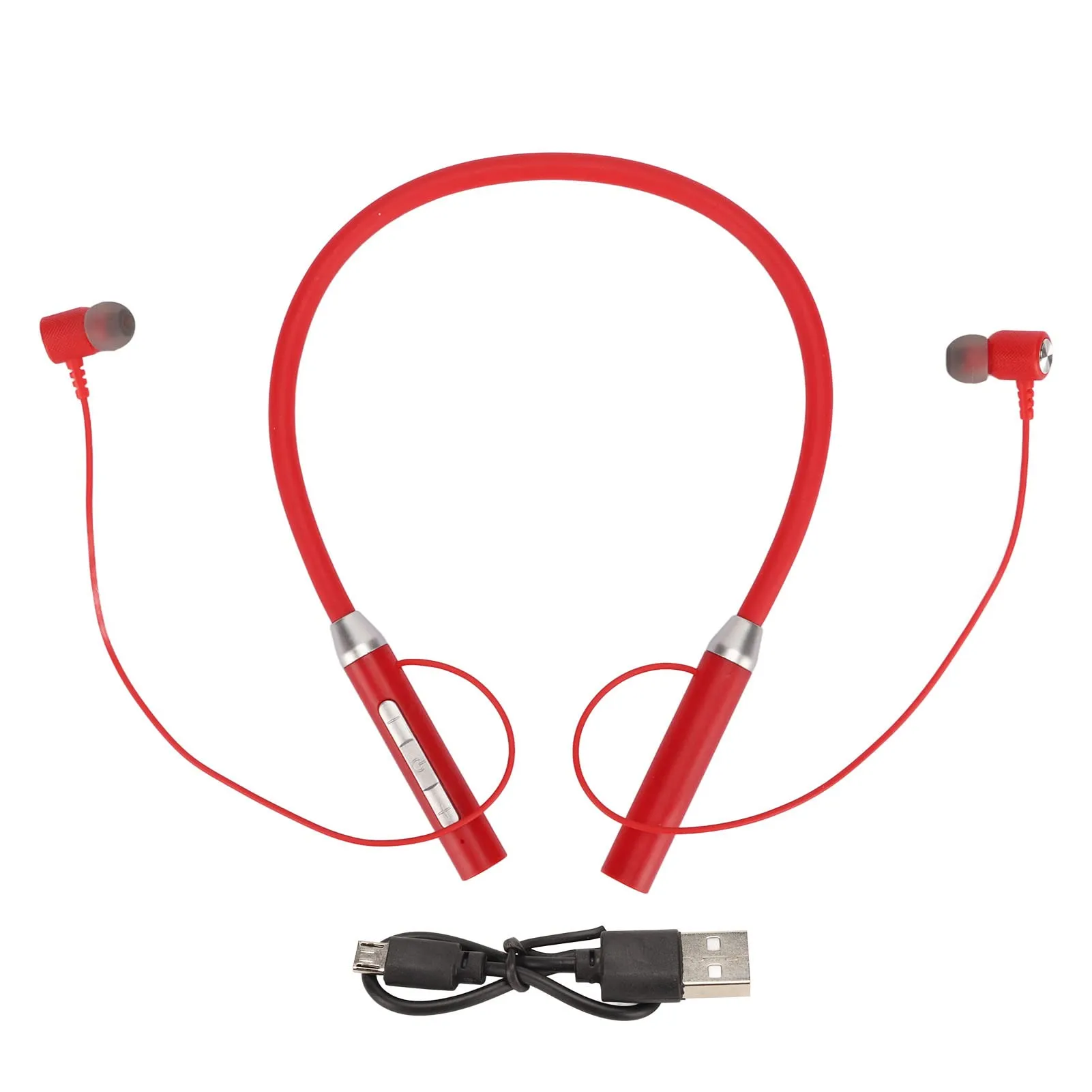 Wireless Neckband Headphones with Retractable Earbuds, Waterproof Red Stereo Earphones