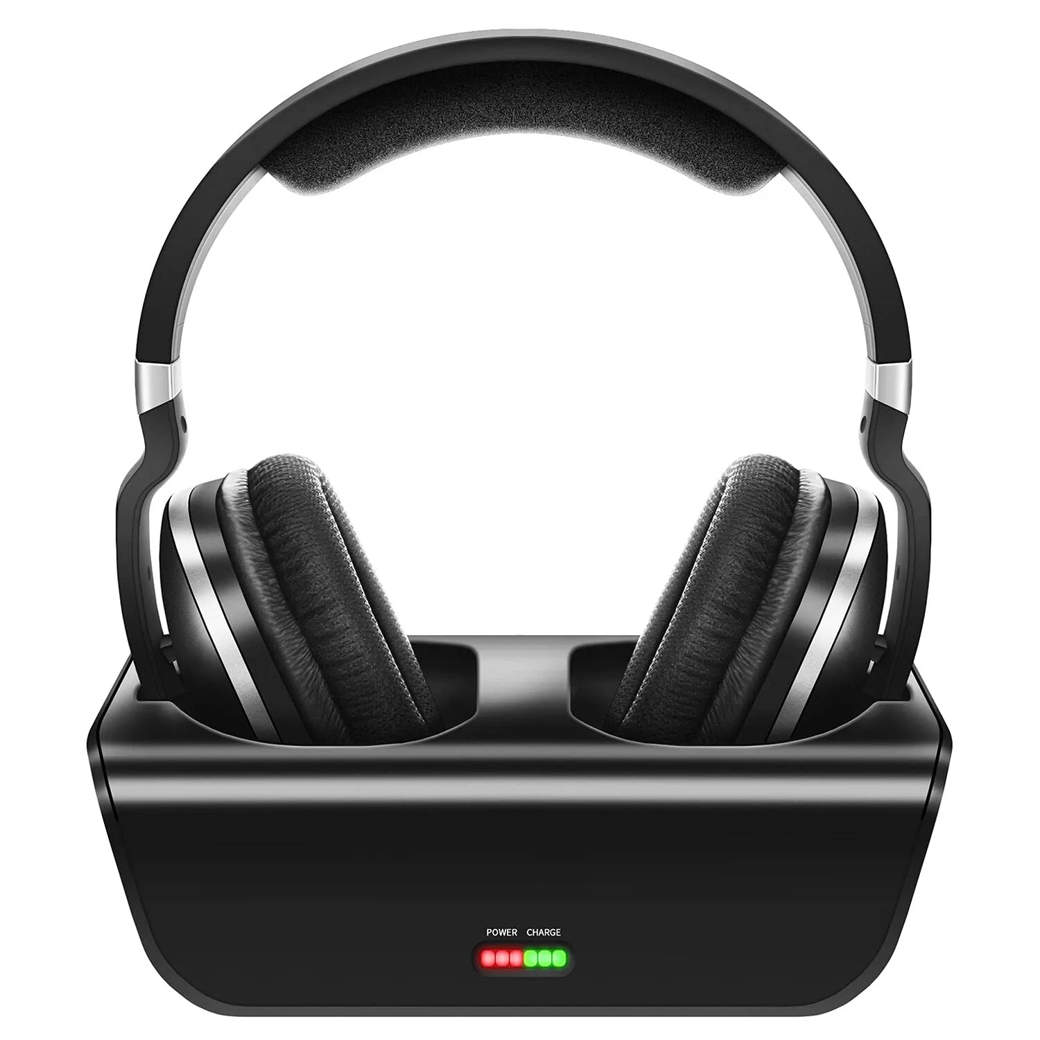 Wireless TV Headphones, 2.4GHz Digital Over-Ear Stereo, 100ft Range, Rechargeable Dock, Black