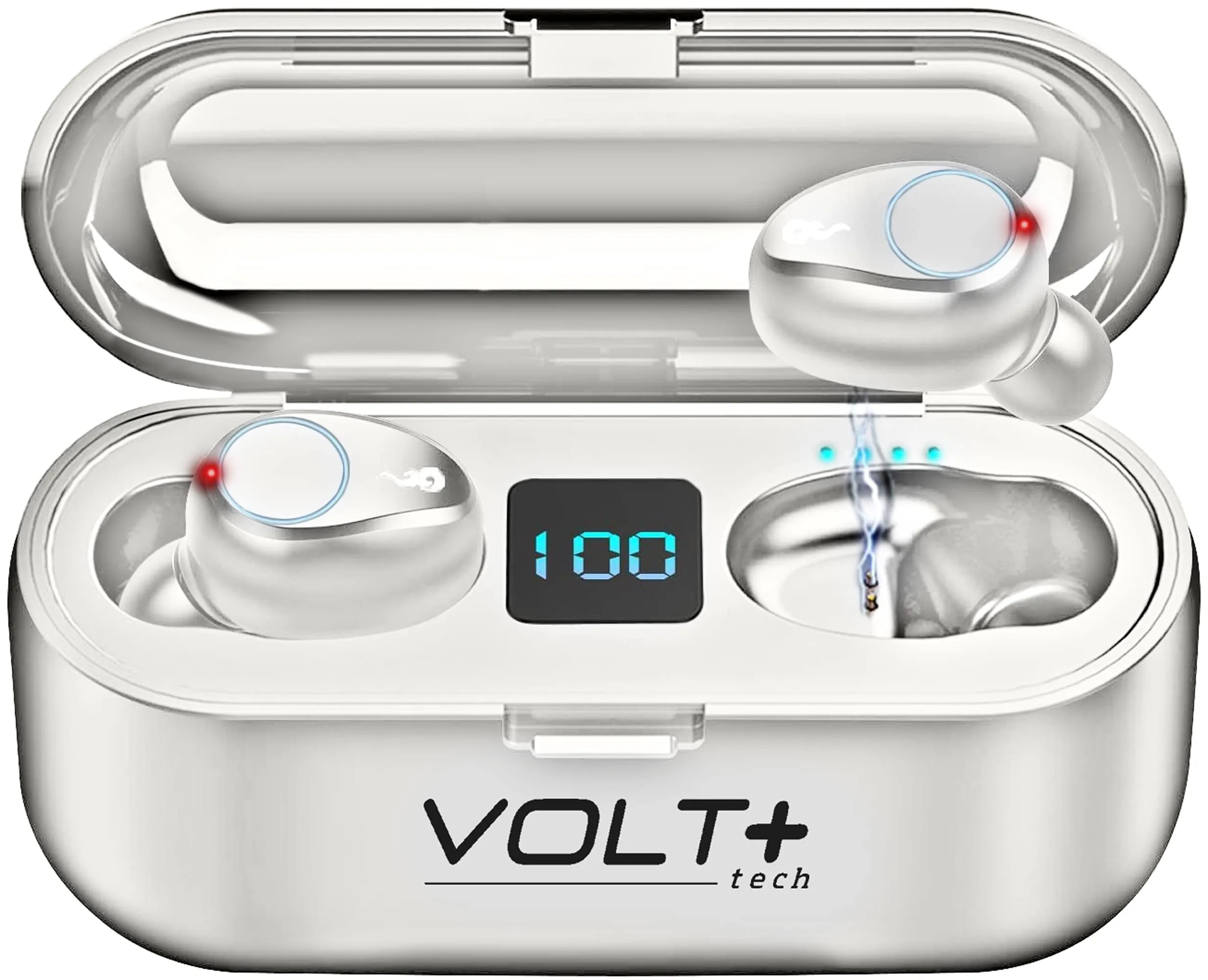 Wireless V5.3 Bluetooth Earbuds with LED Display, Mic, 8D Bass, Waterproof, White