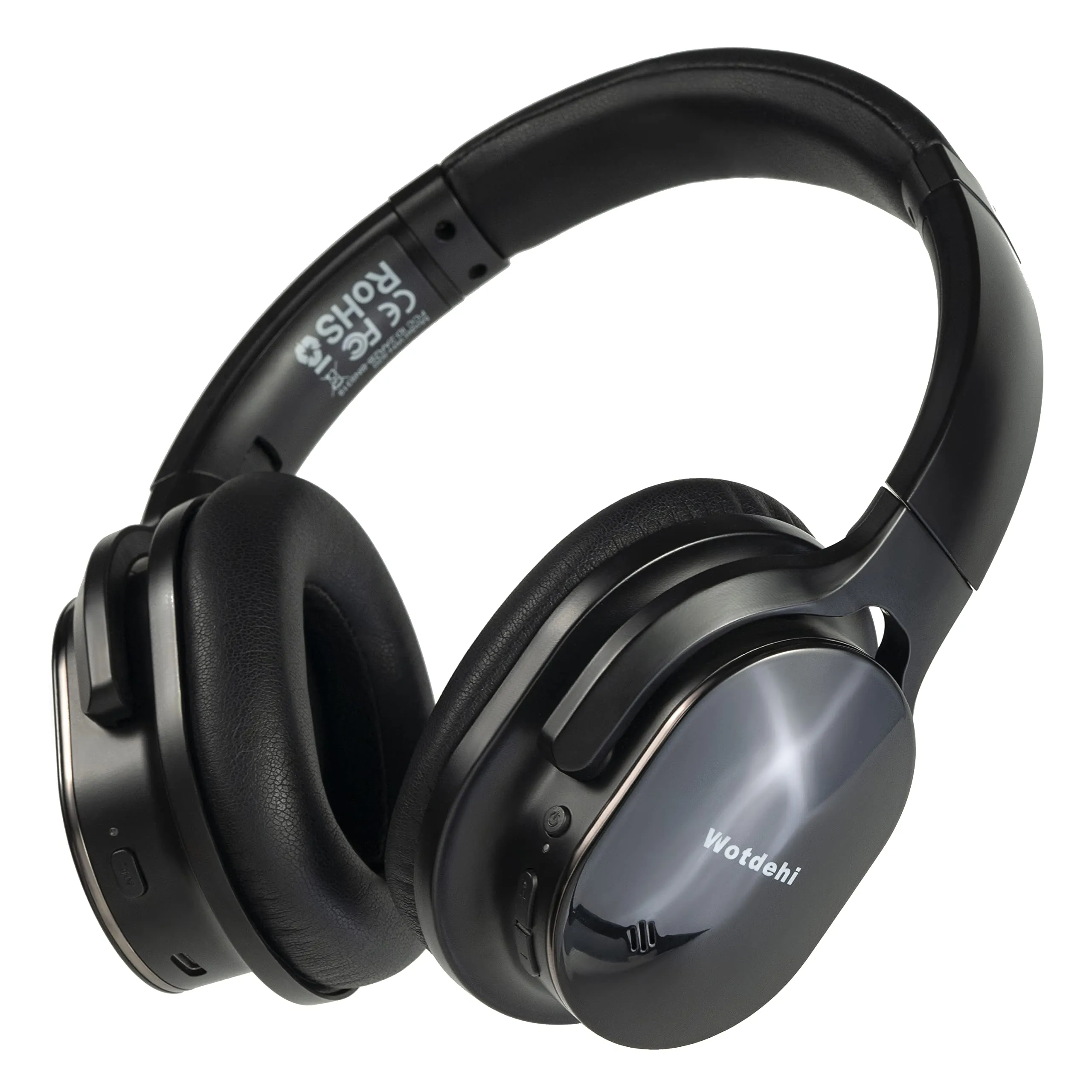 wotdehi Active Noise Cancelling Headphones - Wireless, Deep Bass, 40 Hours Playtime, Black