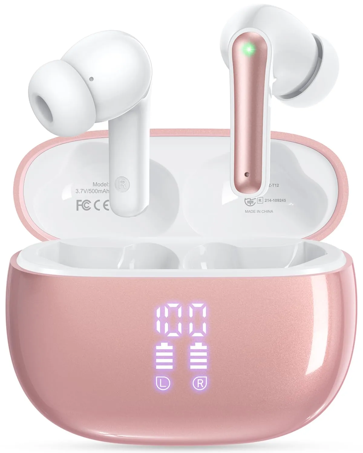 YAQ Wireless Earbuds - Bluetooth Headphones with 40H Playtime, IPX5 Waterproof, Pink